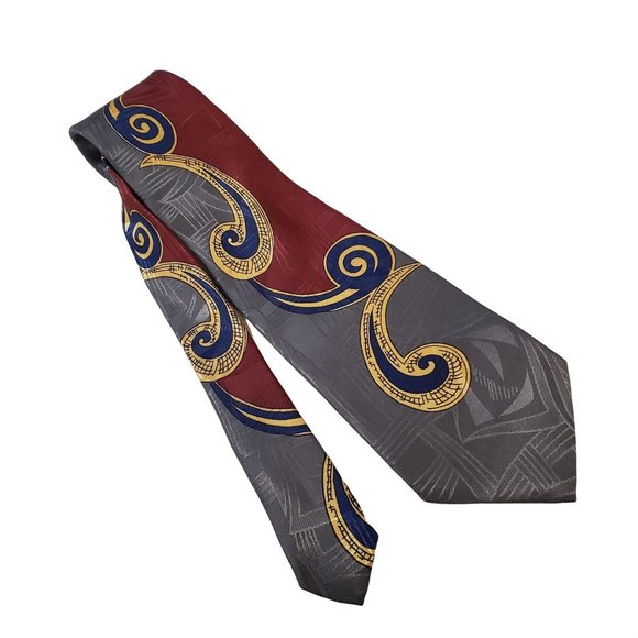Classic Collection by Van Heusen Grey Burgundy Blue Tan Swirl Tie Made in USA - Picture 1 of 4